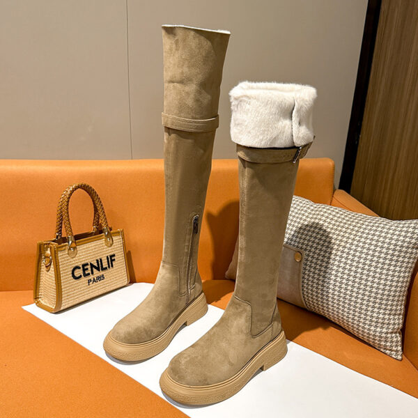Autumn Winter Thick-Sole Velvet Knee-High Boots for Women | Foldable Knight Style High Boots | Warm & Elegant Footwear