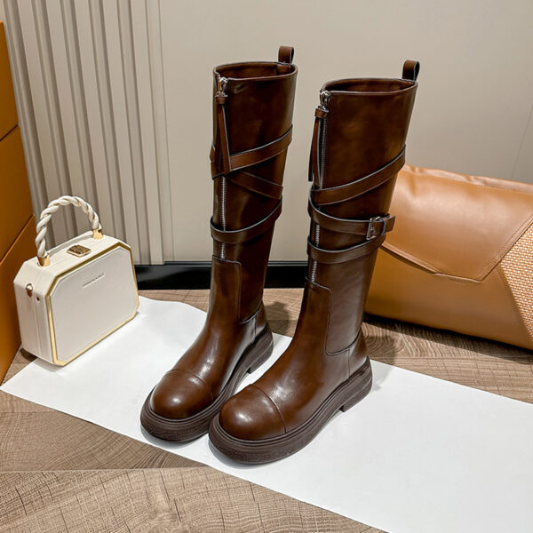 Maillard Women's Martin Boots: Elegant Knee-Length Leather Boots for Autumn/Winter - High Fashion & Functional Motorcycle Boots